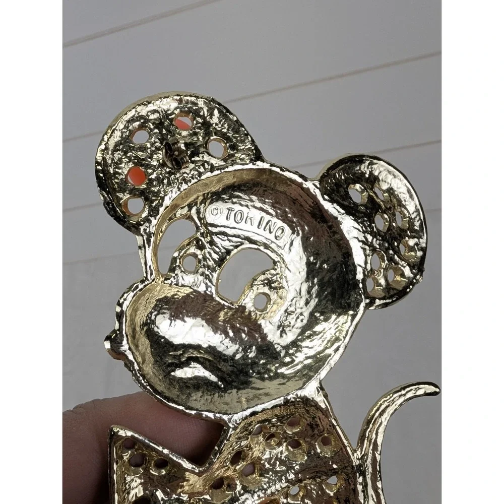 Vintage Mouse Earring Holder Gold Tone Torino 90s 80s Kidcore Cartoon Jewelry